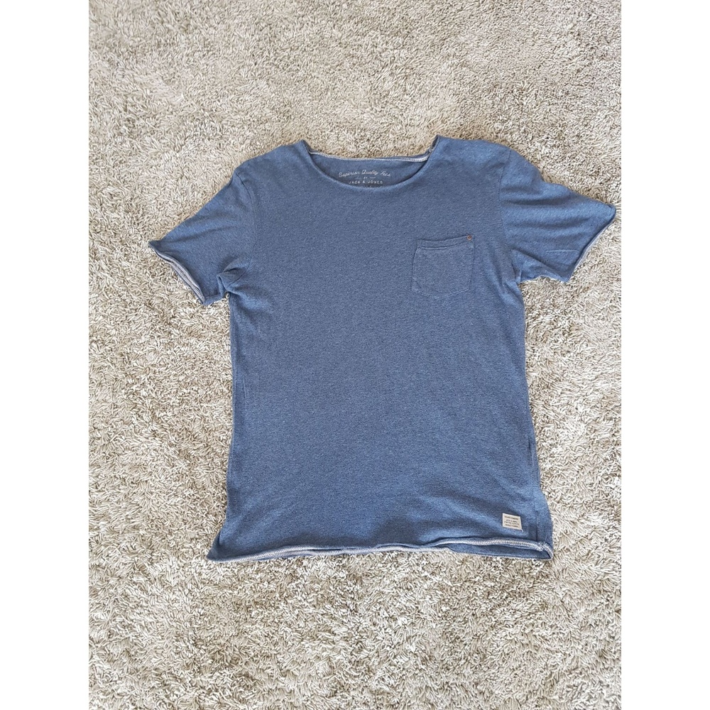 Jack & Jones T-Shirt Men's Blue Chest Pocket, Contrast Stitching